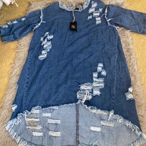 OVERSIZED DENIM DISTRESSED DRESS